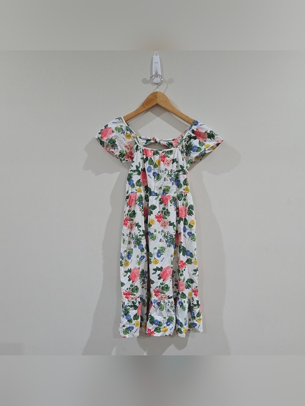 Summer Old Navy Girls Floral Midi  Short Sleeve Tie Back Smocked L (10-12)